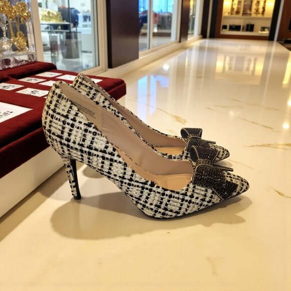 BCB Generation Womens Tweed Heeled Dress Shoes Beaded Bow 7M - Picture 4 of 6